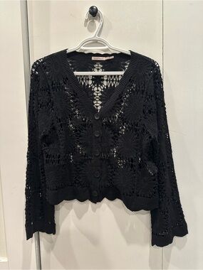 ESQUALO Black floral cotton-blend cardigan